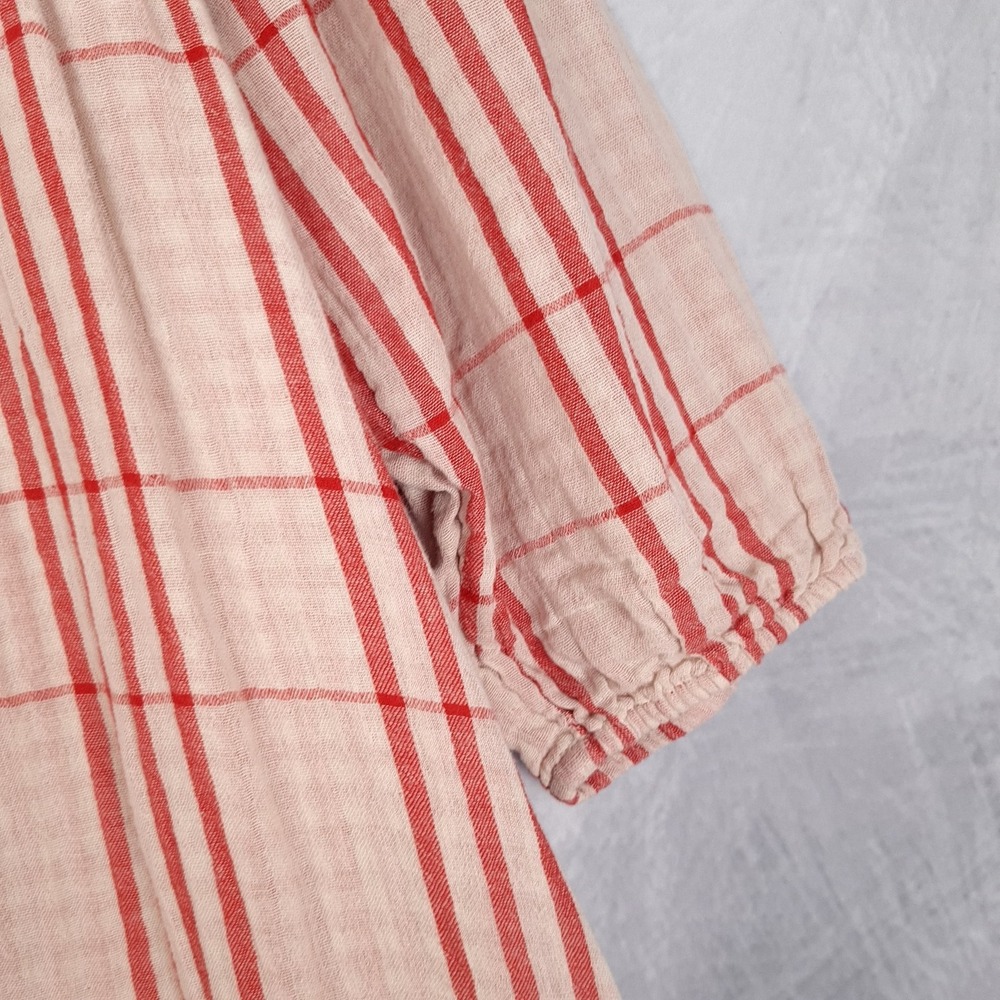 Wares by Ollielia Dress Womens Small Red Plaid 100% Organic Cotton Pockets Boho - Picture 5 of 16